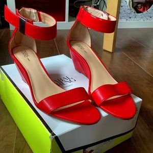 Prabal Gurung for Target red ankle strap wedge heels size 9.5